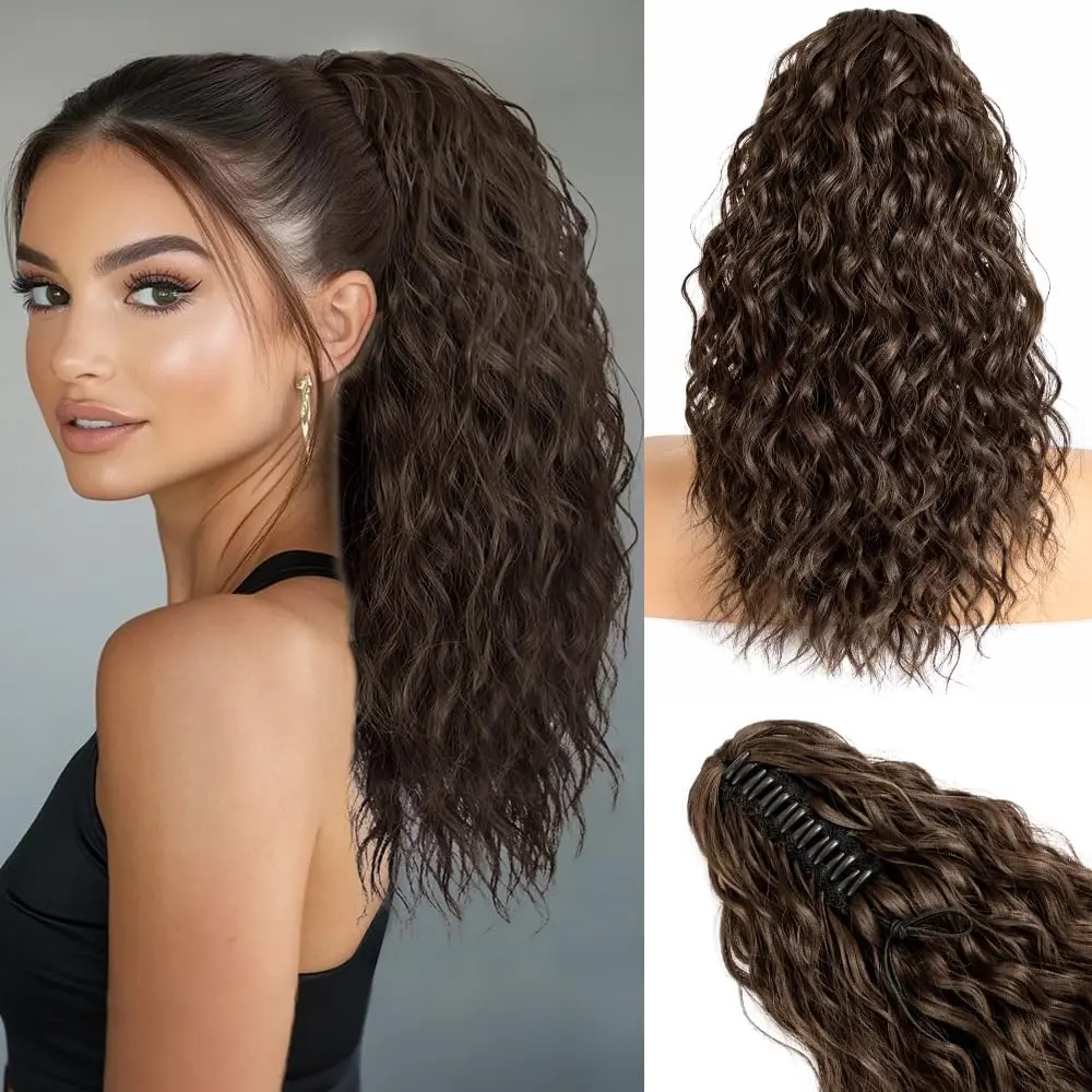 Claw Clip Ponytail Extension for women - 18" Long Curly Black Drawstring Ponytail Hair Extensions for Women,  Hold   Looking Synthetic Hair Pieces Daily Use
