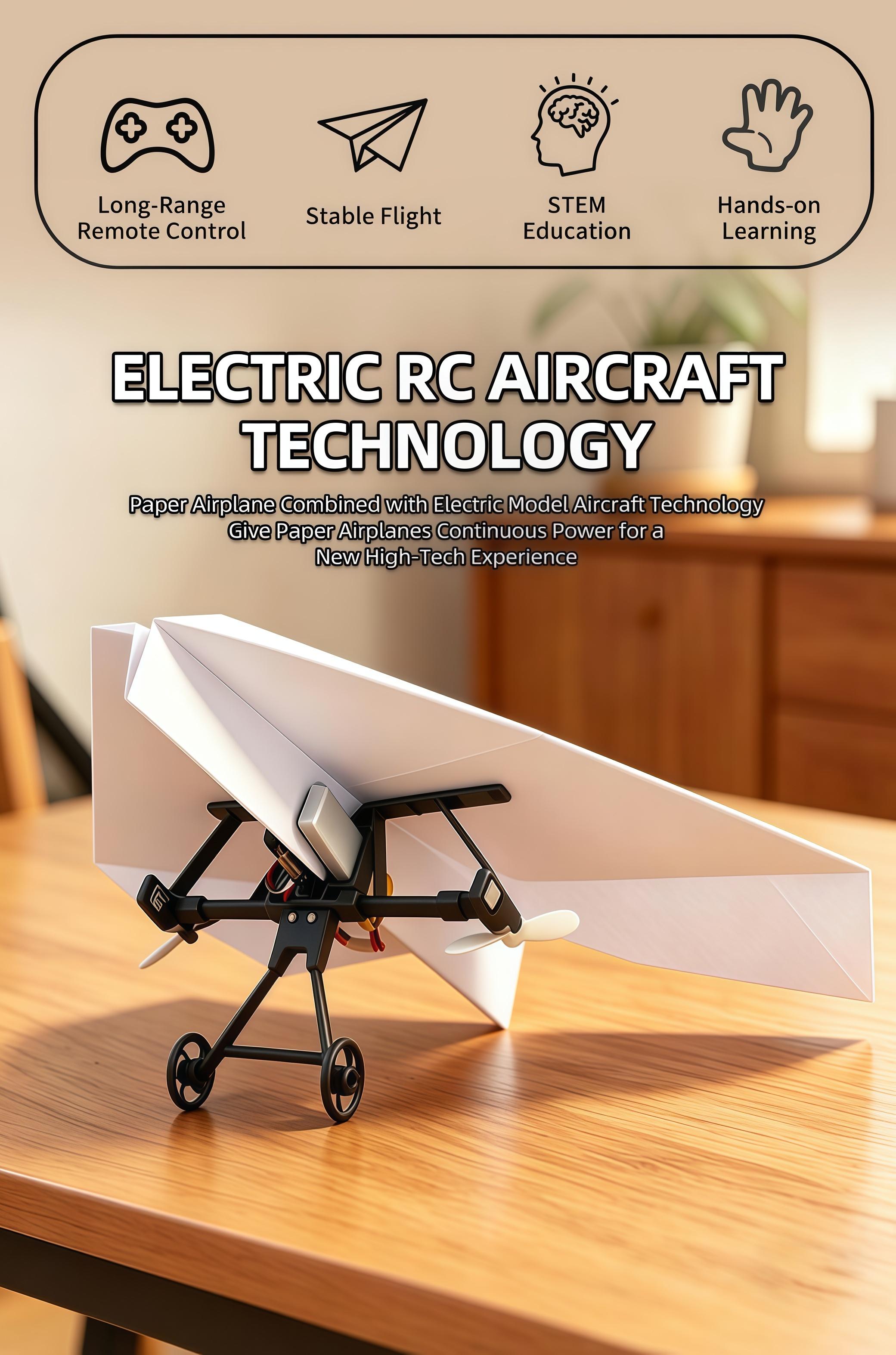 RC Paper Aircraft Construction Kit - Remote-Fly DIY Foldable Toy with Gyro Stabilizer, Dual Props, Easy-to-Fly STEM Toy, Birthday Gift for Kids Boys