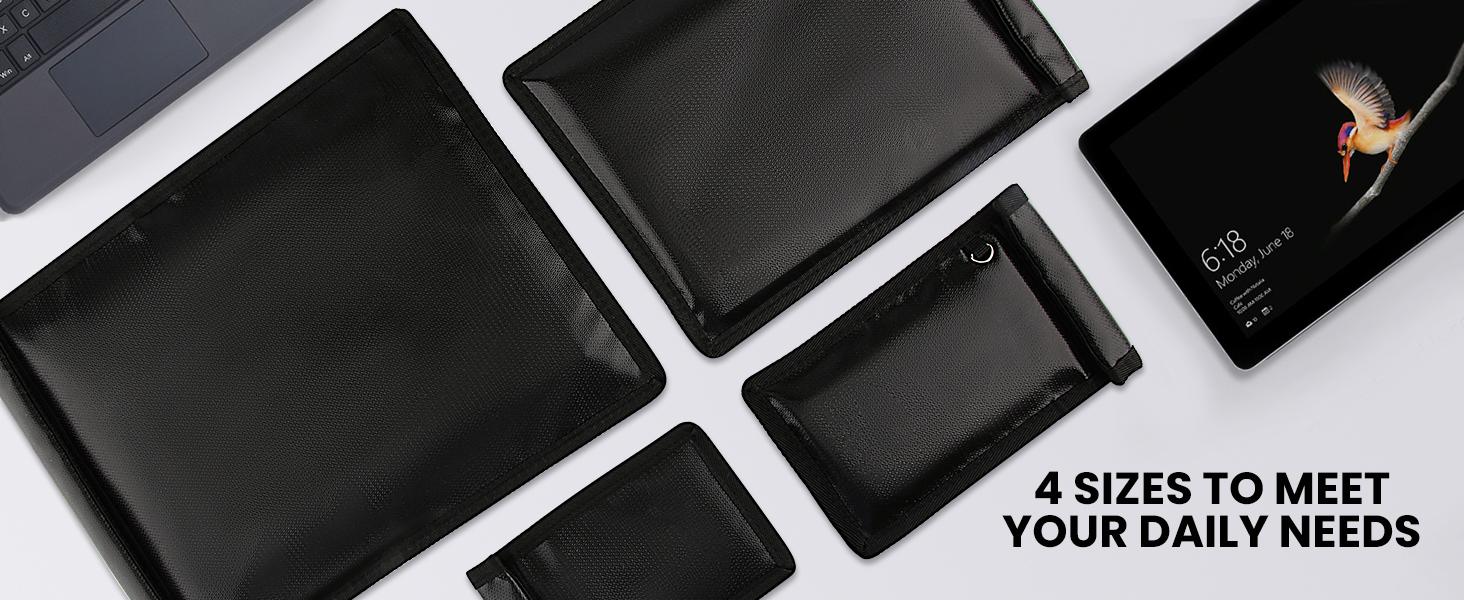 Faraday Bags, Waterproof Fireproof Money Bag for Cash, Important Document Storage Organizer for Valuables, Legal Documents Safe, Fireproof & Waterproof (Black)