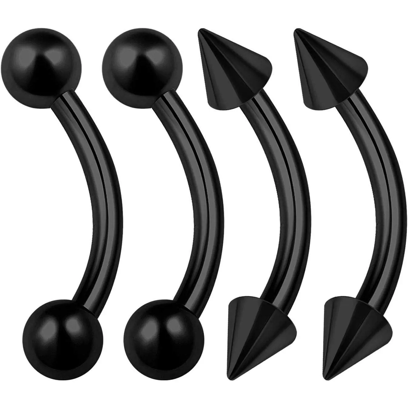 4 count Stainless Steel Black Curved Barbell Bar 14 Gauge 4mm Ball Spike Nose Earrings Eyebrow   See  Sizes (4pcs 10mm bar)