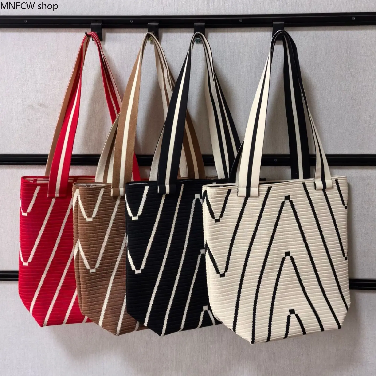 Women's Casual Knitted Tote Purse, Large Capacity Bucket Style Shoulder Bag with Leather Straps, Foldable Anti-Theft Design, Bucket Shape, Expandable, Hangable, High-Capacity, Lightweight, Multi-Compartment, Scratchproof, Waterproof