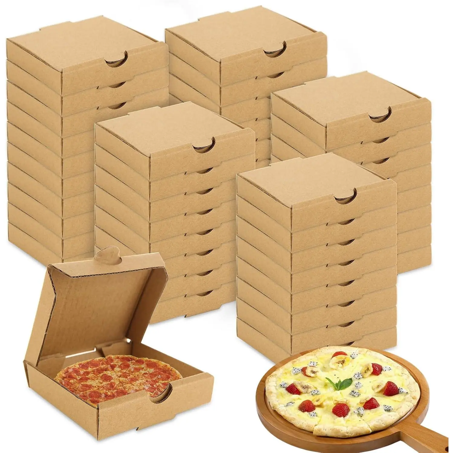 50 PACK Pizza Boxes, Mini Pizza Boxes Small Pizza Boxes Lock Corner Clay Coated Thin Pizza Box,  Pizza Box for Mini Pizza Cookies Cake Party Favors Weddings (3.5 Inches)