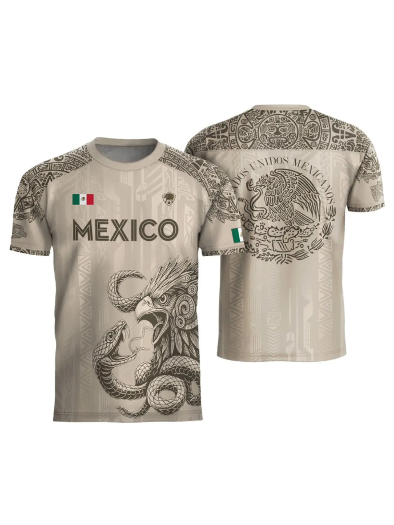 Mexican Aztec Eagle Traditional Soccer Jersey, Full Print, All Seasons, Casual Style, Unique Animal and Tribal Design, Long Sleeve, Loose Fit
