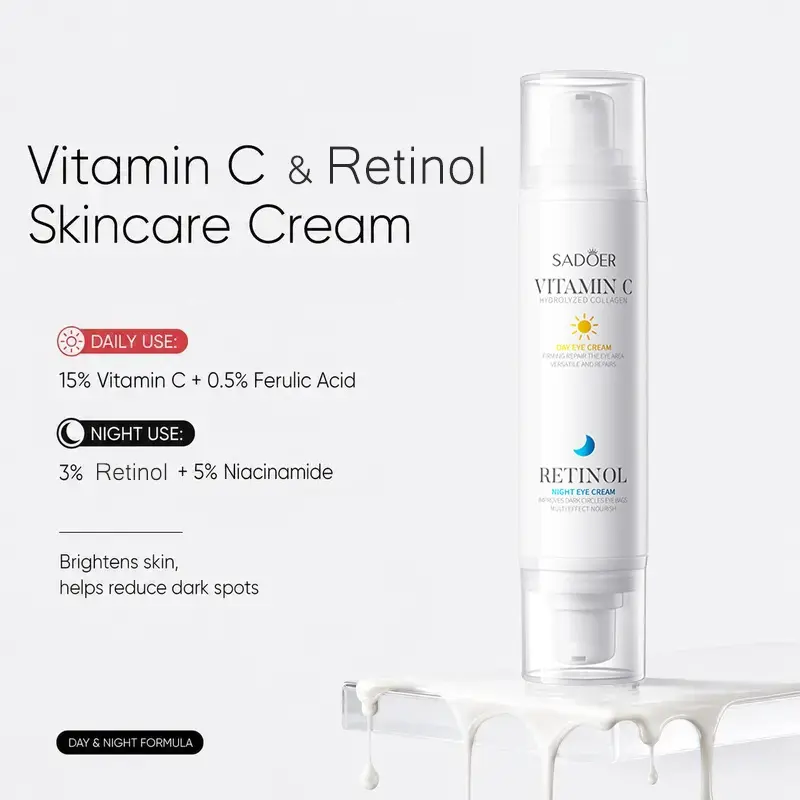 SADOER Advanced Vitamin C & Retinol Brightening Complex Dual Chamber Niacinamide Serum Day Night Hydrating Face Care Moisturizer Skin Repair