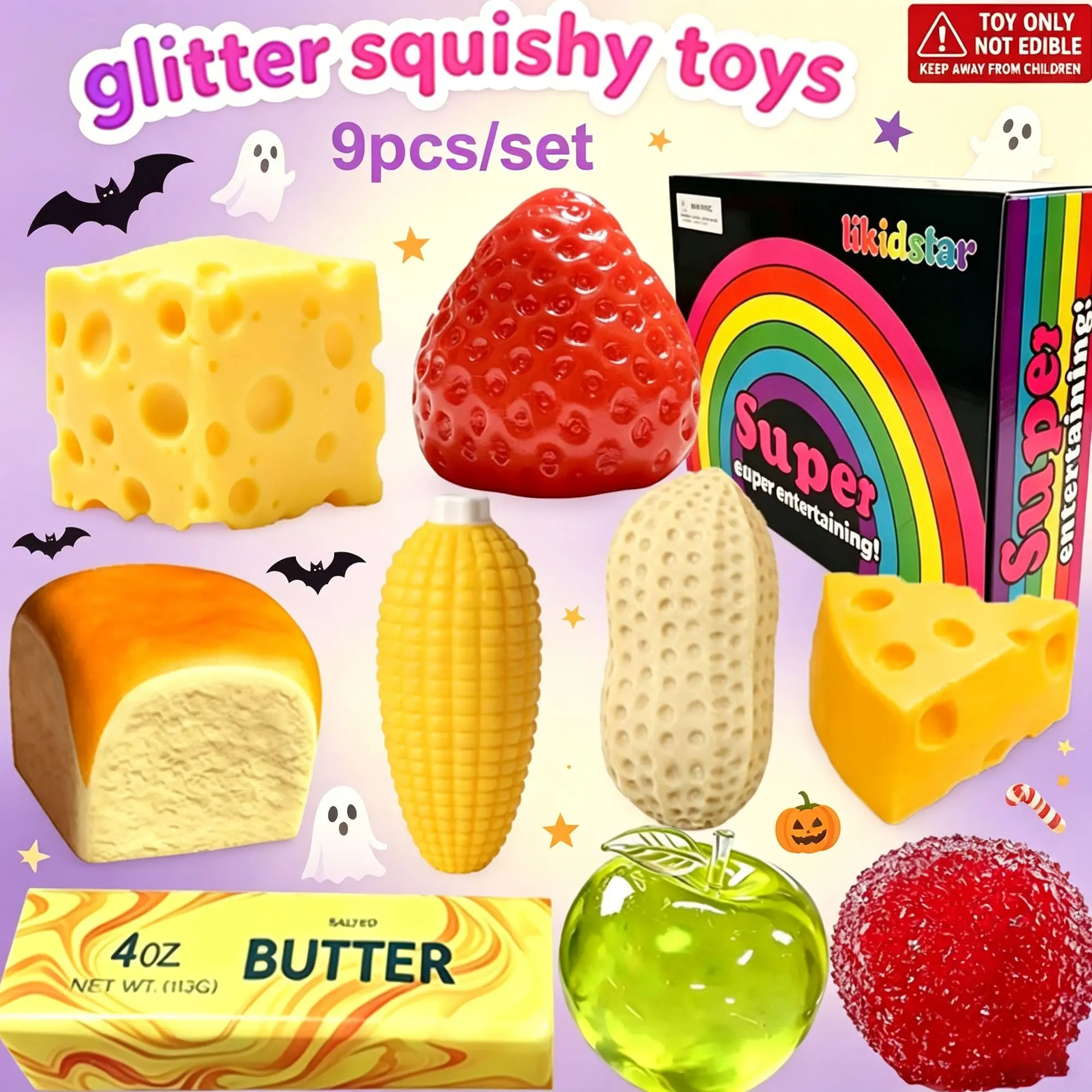 9pcs Squishy Stress Relief Toy Set, Squishies Stress Relief, Anxiety Relief, Soft Slow Rebound Toys, Fun Interactive Design, Office Desk Accessories, Gift Box