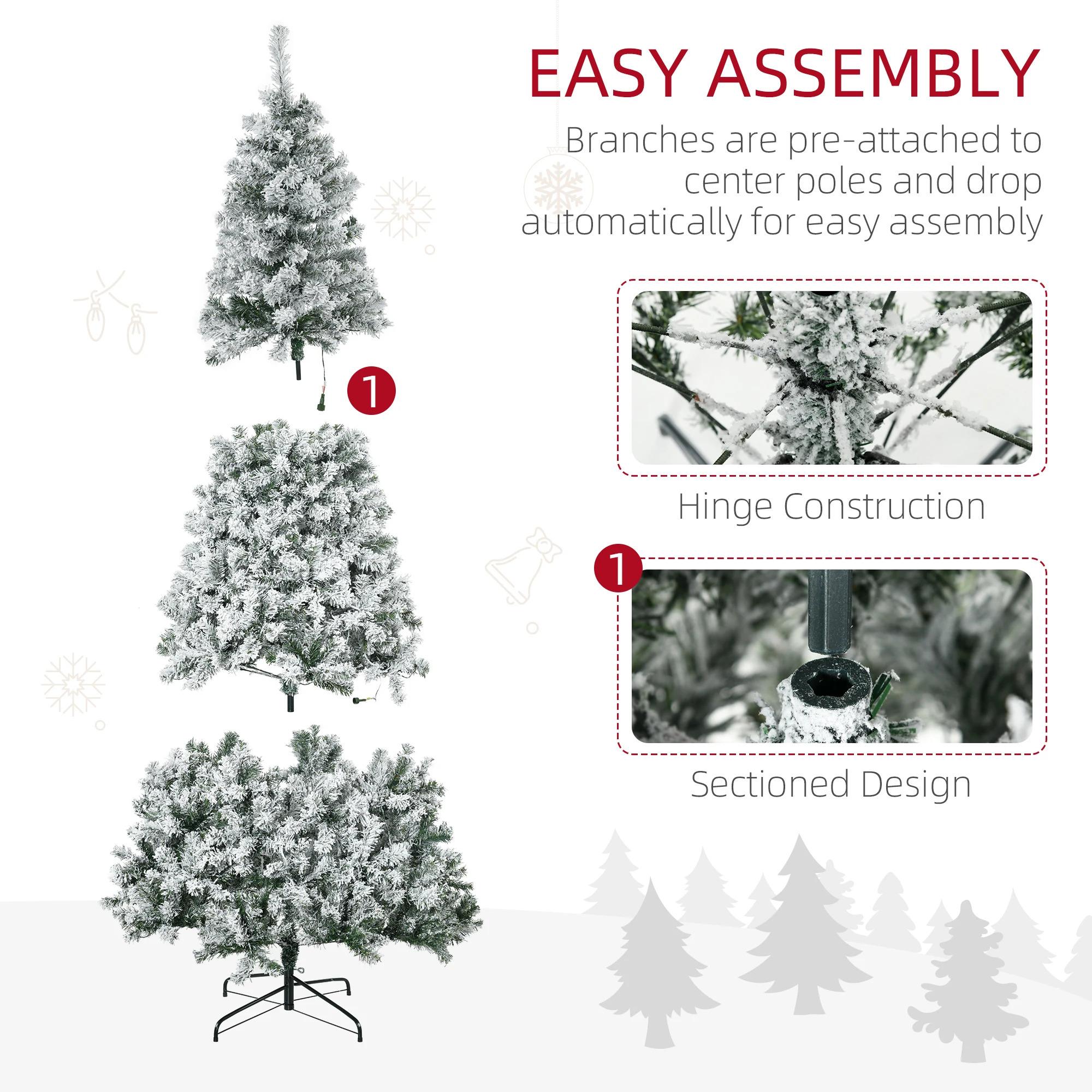 Homcom 7.5' Flocked Artificial Christmas Tree with Warm White Led Lights