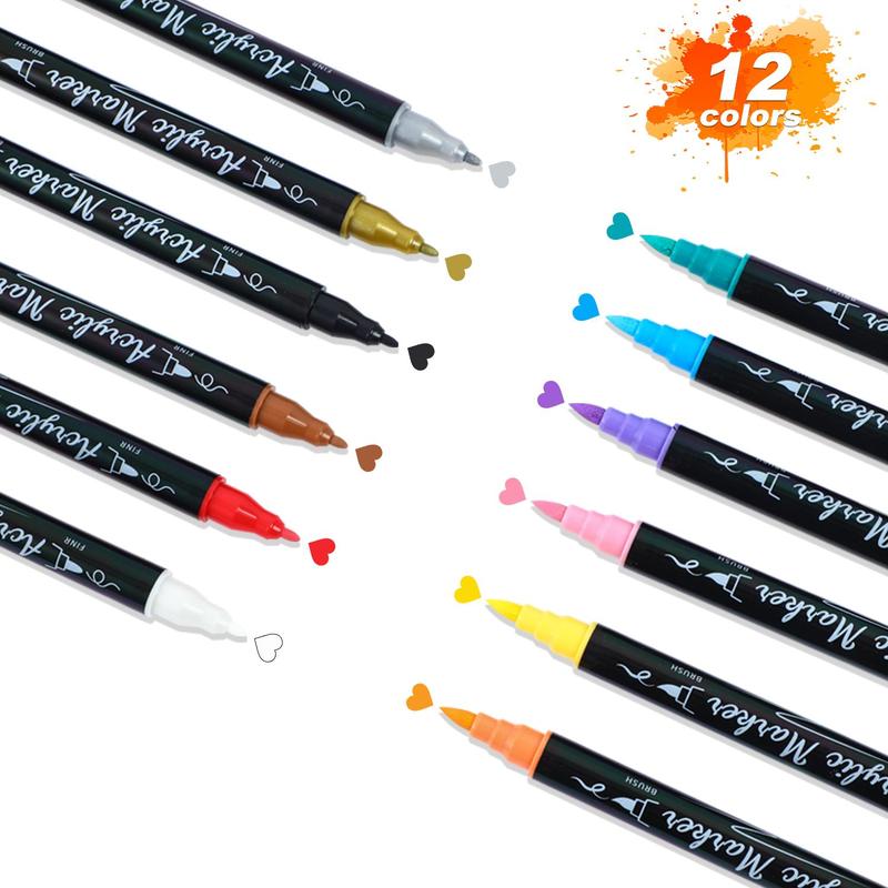 Acrylic Paint Marker Set, 1 Box Dual Tip Acrylic Paint Pen, Permanent Acrylic Paint Markers for Rock Painting, Canvas, Wood, Glass, Ceramic, Fabric, Plastic, Acrylic Marker Pens