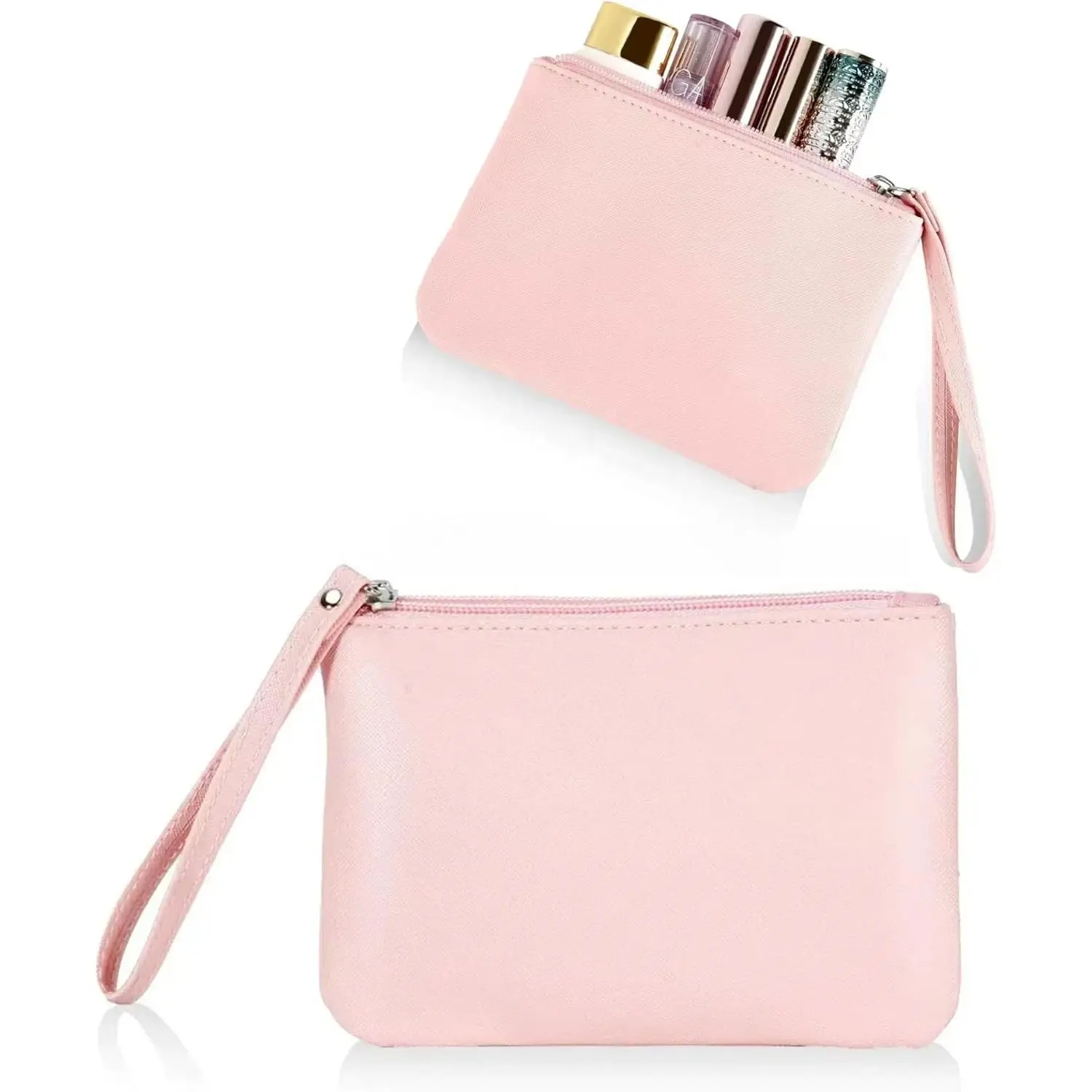 Small Makeup Bag  Purse Mini Cosmetic Pouch Zipper Little Wristlet, Tiny Make Up Organizer Lipstick Feminine Product Car Change Coin Holder  Women, 4.5 x 6.5 Clutch Stadium Approved, 1 Pink