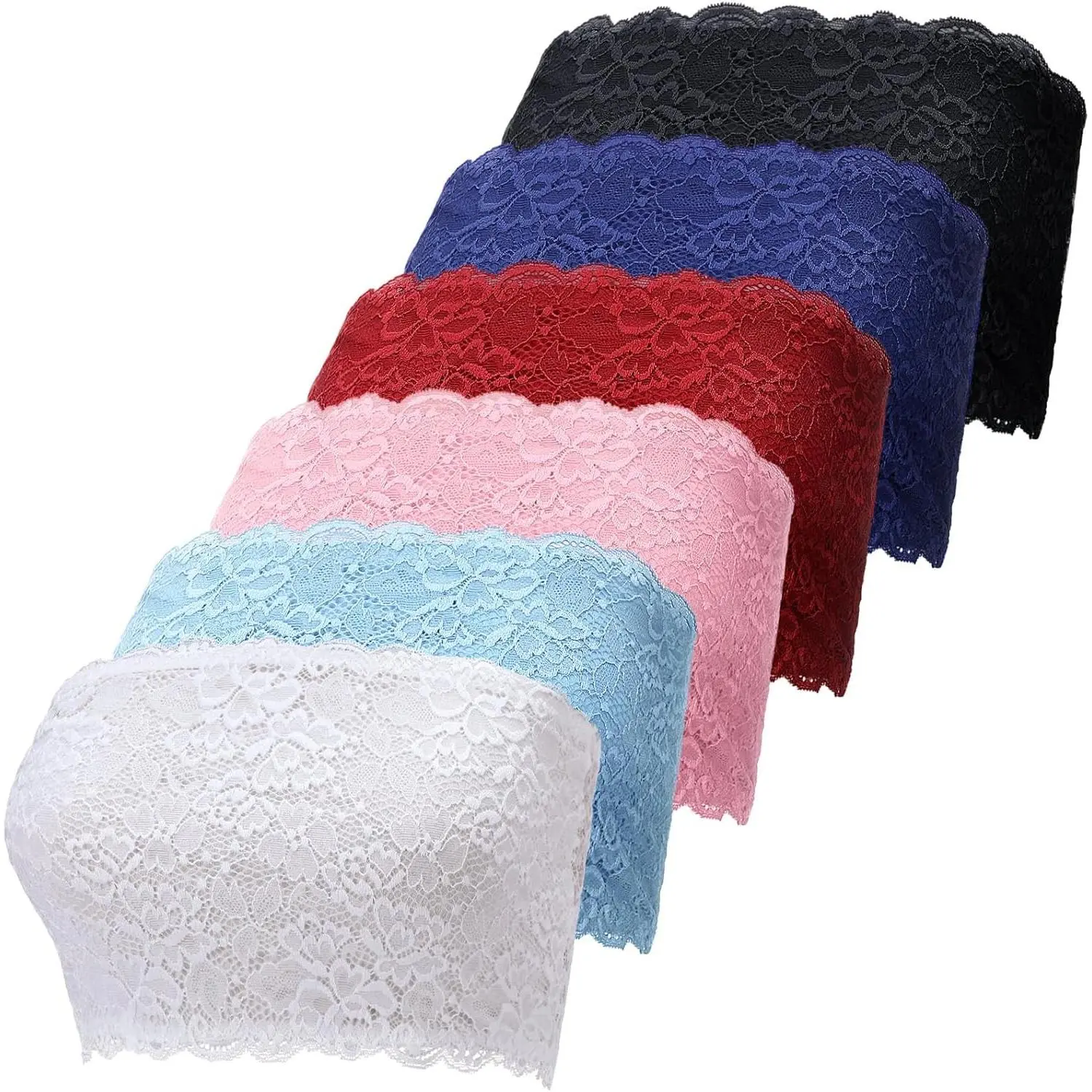 6 Pieces Floral Lace Bralette Bandeau Bra for Women Girl Seamless Strapless Stretchy Tube TopGift