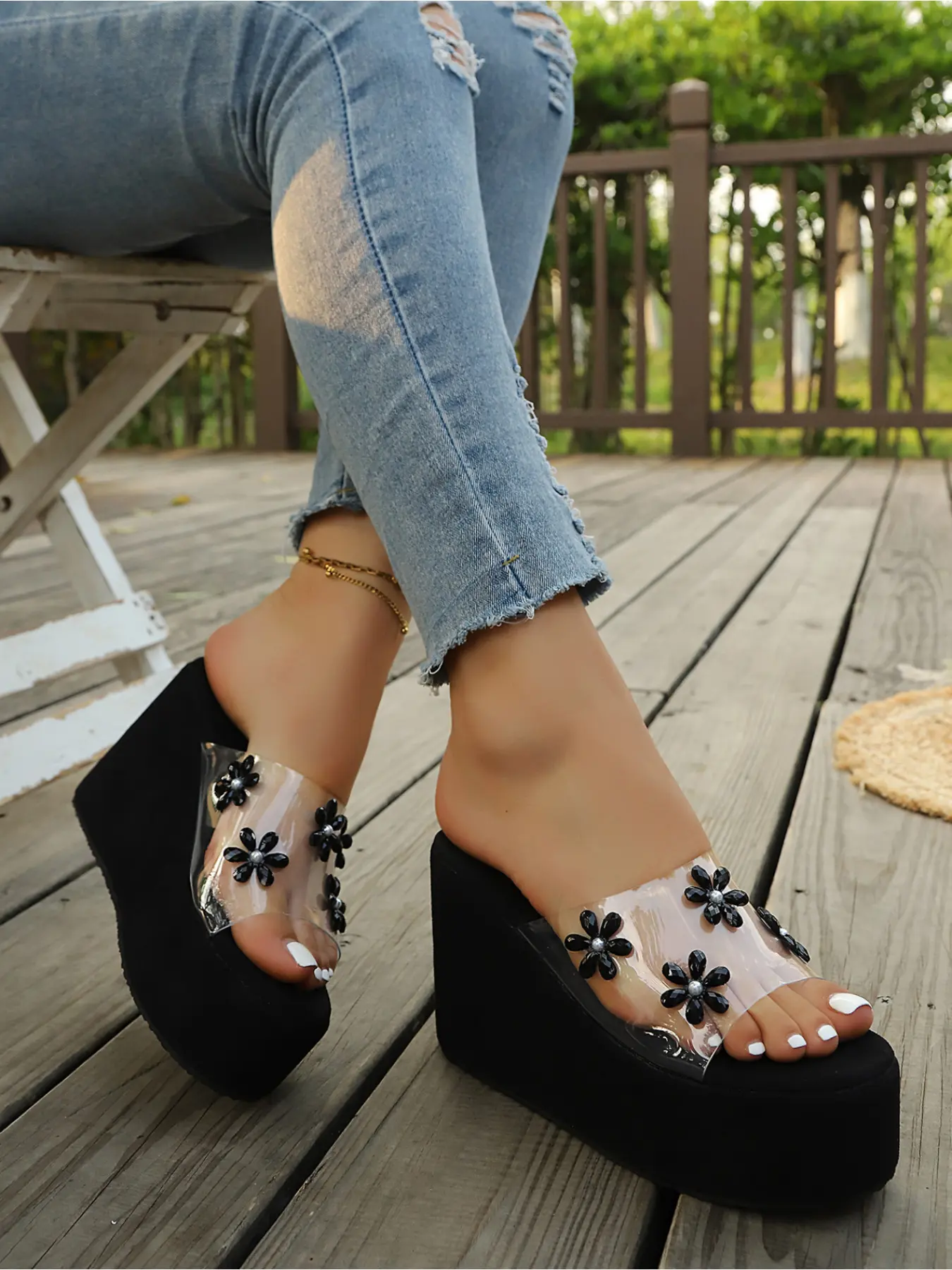 Stylish Floral Platform Slippers | Height-Boosting Wedges for Women