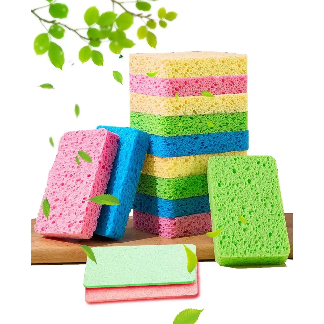 12-Count Kitchen Sponges- Compressed Cellulose Sponges Non-Scratch Natural Dish Sponge for Kitchen Bathroom Cars, Funny Cut-Outs DIY for Kids-Absorb Water Before Use