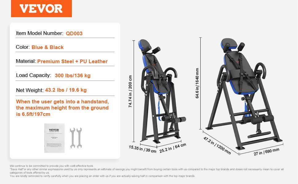 VEVOR Inversion Table Foldable Strength Training Equipment Hang Exercise Bench