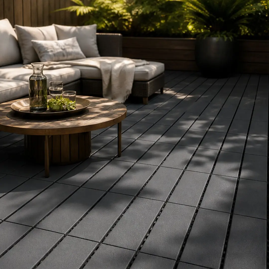 ARCH 12" L x 12" W x 0.8" H Interlocking Deck Tiles, 44 Tiles Dark Gray Durable Material Polypropylene DIY Patio Flooring, Waterproof Snap-Together Outdoor Decking for Courtyards, Easy Install All-Weather Balcony Flooring
