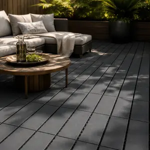 ARCH 12x12 Inch Interlocking Deck Tiles, 44 Pack Dark Gray Polypropylene Patio Flooring, Waterproof Snap-Together Outdoor Decking for Garden, Poolside, Balcony, Bathroom, All-Weather Use, Easy Install, Grey Color Options, Polypropylene Material