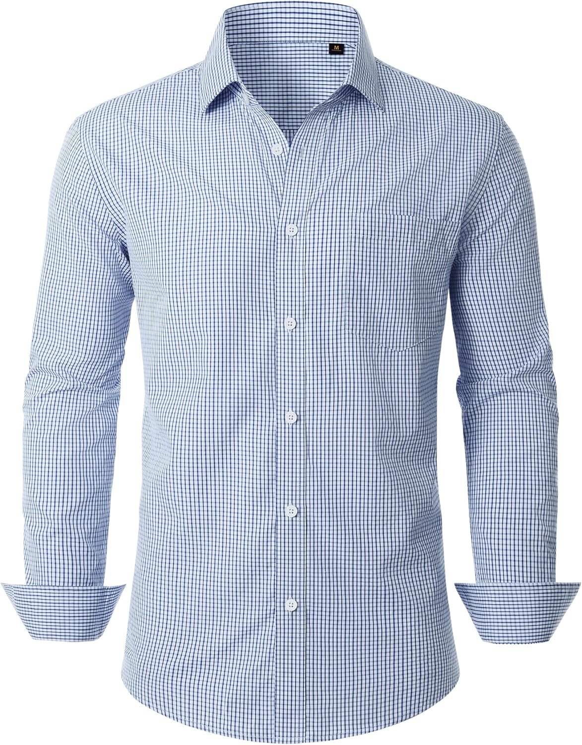 Men's Plaid Button Down Shirts Cotton Long Sleeve Dress Shirt Regular Fit Wrinkle Free Business Casual Gingham Top