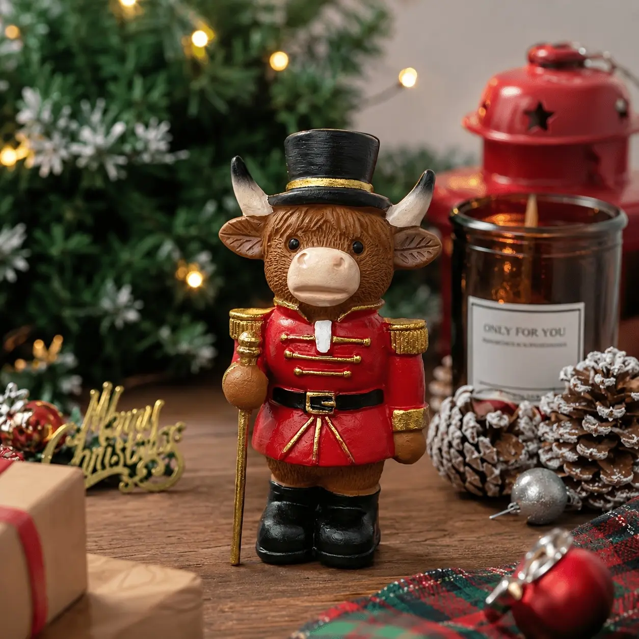 Highland Bull Soldier Ornament, Christmas Desktop Decoration, Fireplace Mantel Display, New Year, Halloween, Thanksgiving Decor