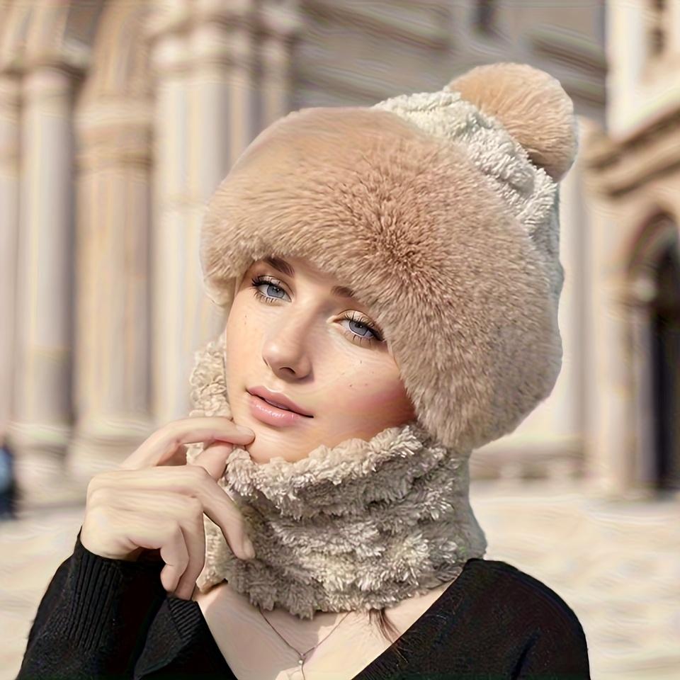 Women's winter hat and scarf 2025 new style plus velvet thickened cycling windproof and cold-proof electric car warm pullover hat
