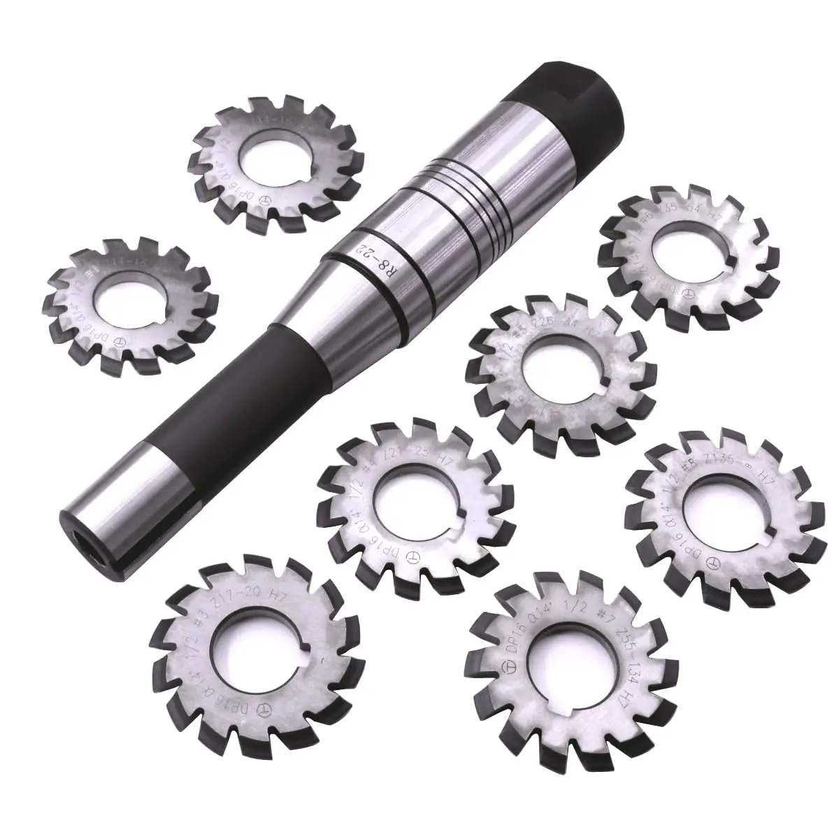 Dp16 PA14-1/2 Bore22 -8 Involute Gear Cutters+ 7/16 Inch 22mm R8 Shank Milling Arbor Gear Mill  Holder Machine