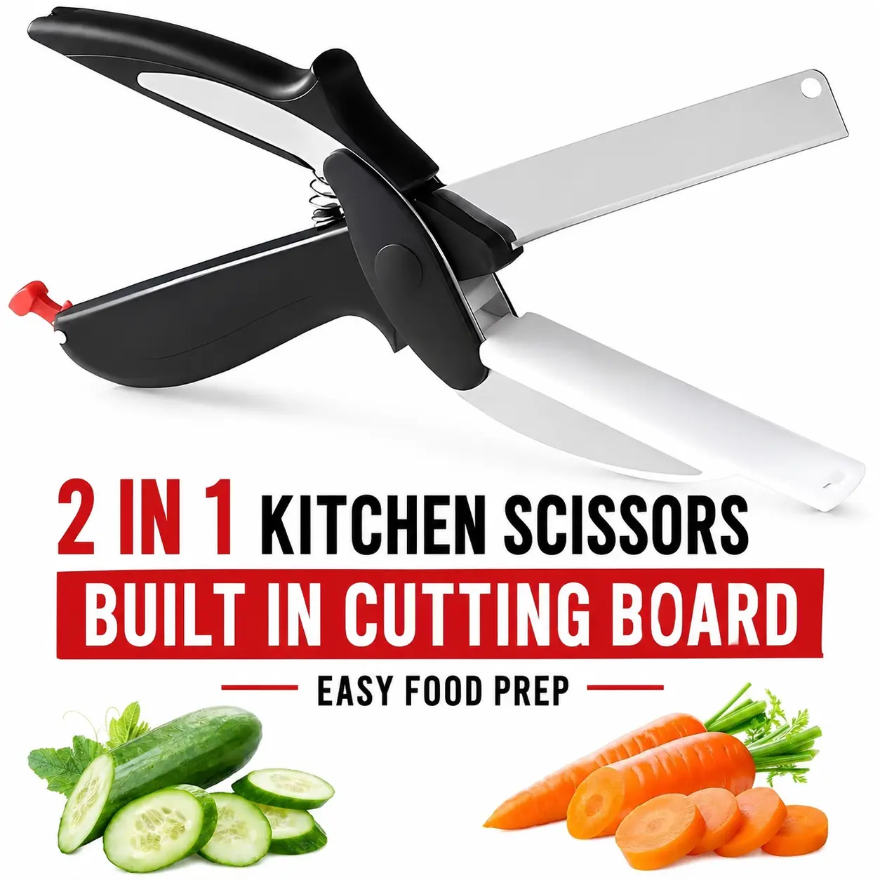 MIUVA Chopper  2 in 1 Kitchen Scissors with Built In Cutting Board Dishwasher Safe Food Shears for Slicing Vegetables Fruits Meat and Daily Meal Prep 8 Inch