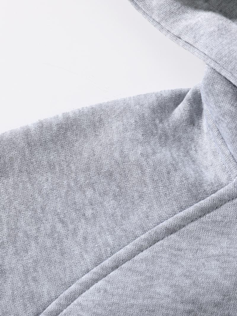 Men's Fleece-Lined Casual Fuzzy Hoodie, Plain Basic Shoulder Pad Warm Sweatshirt, Ideal for Cold Weather, Outdoor Sports, Streetwear