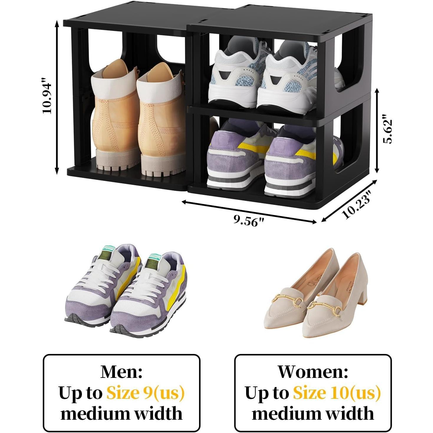 Adjustable 10 Tier Shoe Organizer - Narrow Plastic Vertical Shoe Rack for Closet, Entryway, Boots - Stackable Shoe Cabinet