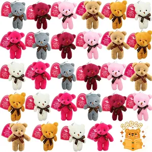 28 Packs Valentine's Day Heart Cards for Kids with Mini Teddy Bear, Small Animal Plush Toys for Kids Valentines Day Gifts School Classroom Exchange