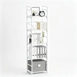 Optimized Title: Slim Narrow Bookshelf 5-Tier Storage Unit, Open Bookcase for Small Spaces, White Skinny Shelf for Living Room Office, Space Saving Design Easy Assembly, Reusable Storage Solution No Glue Required