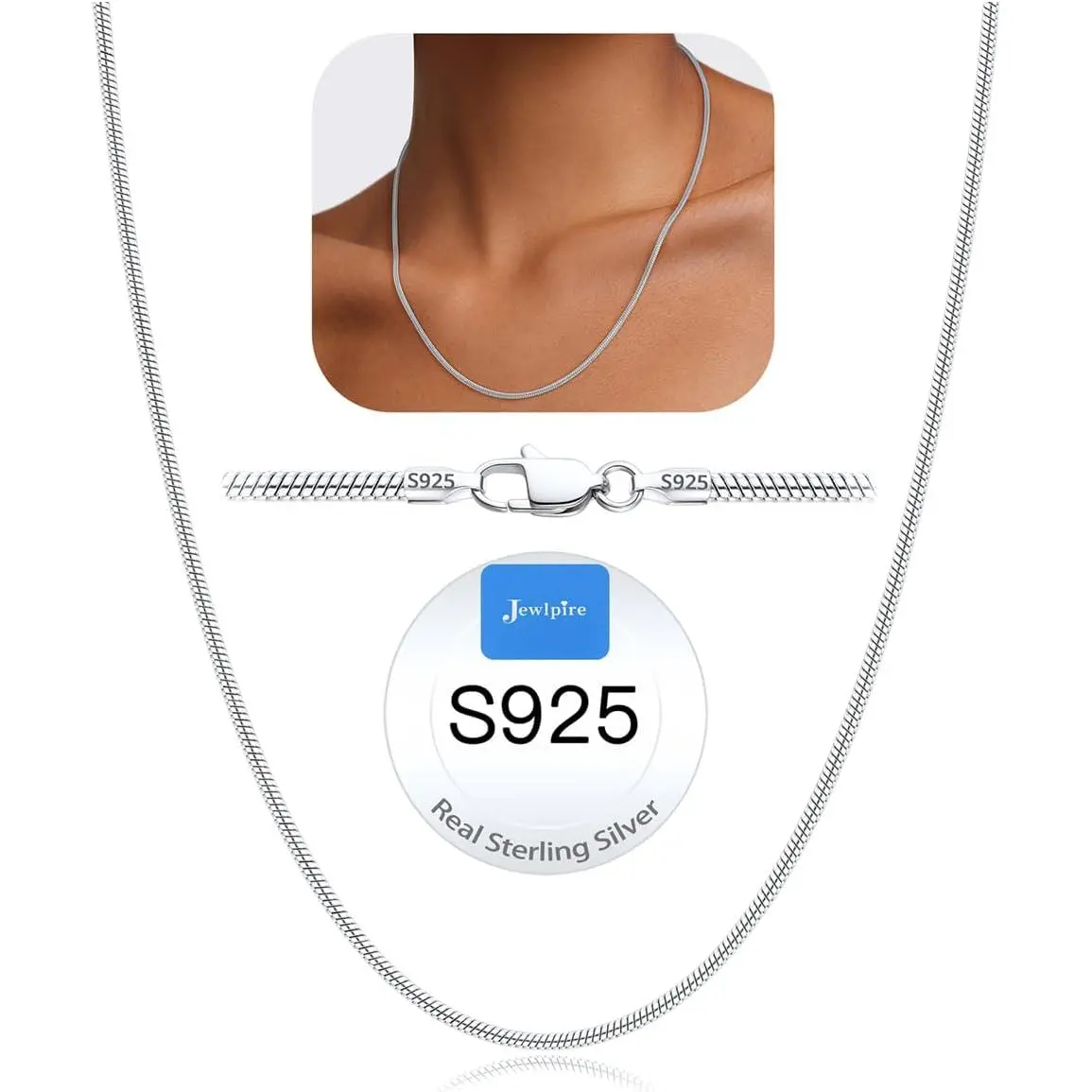 1.5mm 2mm 2.5mm Snake Chain 18k Gold Plated 925 Sterling Silver Chain Necklace for Women, Smooth Sturdy Hypoallergenic, 16 18 20 22 24 Inch