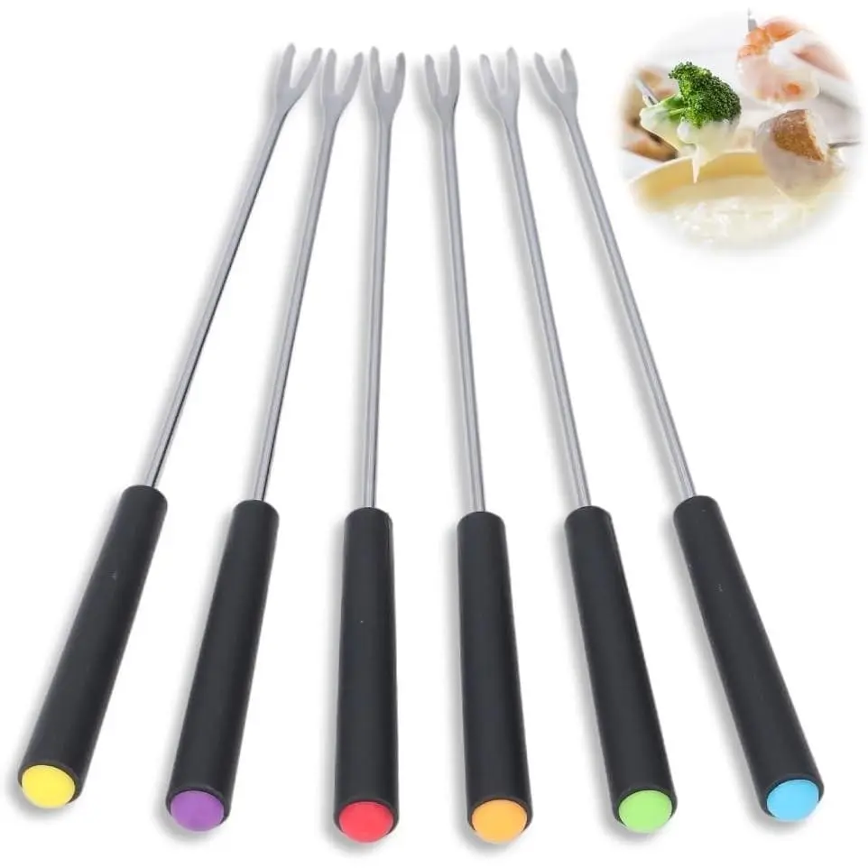 Stainless Steel Fondue Forks 6Pcs 9.1" with Heat Resistant Handle Color Fondue Set Fondue Sticks Fondue Cheese for Grill Cake Chocolate Meat Fruits Cheese Fondue Fountain Roast Marshmallows Dessert