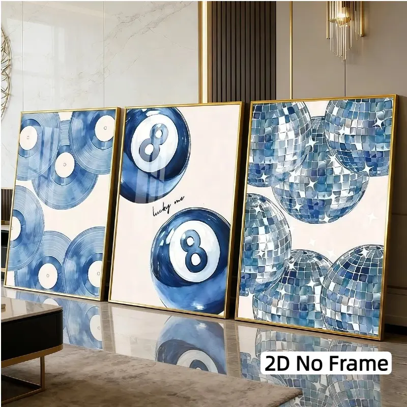 3pcs Blue Disco Ball Art, Modern Home Decor, Waterproof, Perfect for Living Room, Bedroom, Hallway, Office, Luxury Style