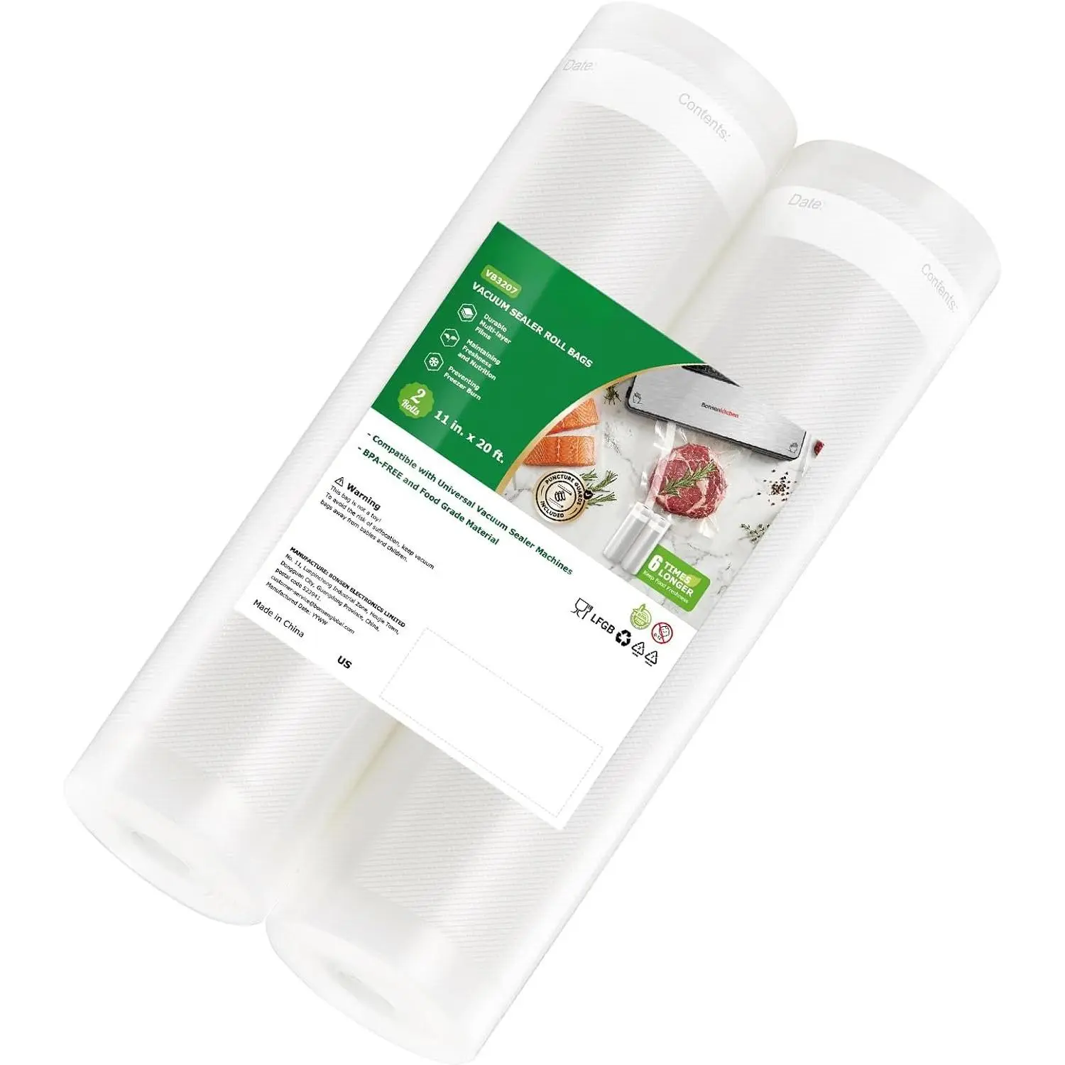 Vacuum Sealer Bags Rolls for , 2 Packs 11" x 20' | Heavy-Duty Textured Material Bag, , Commercial-Grade, Custom-Length Bag for  Storage & Sous Vide