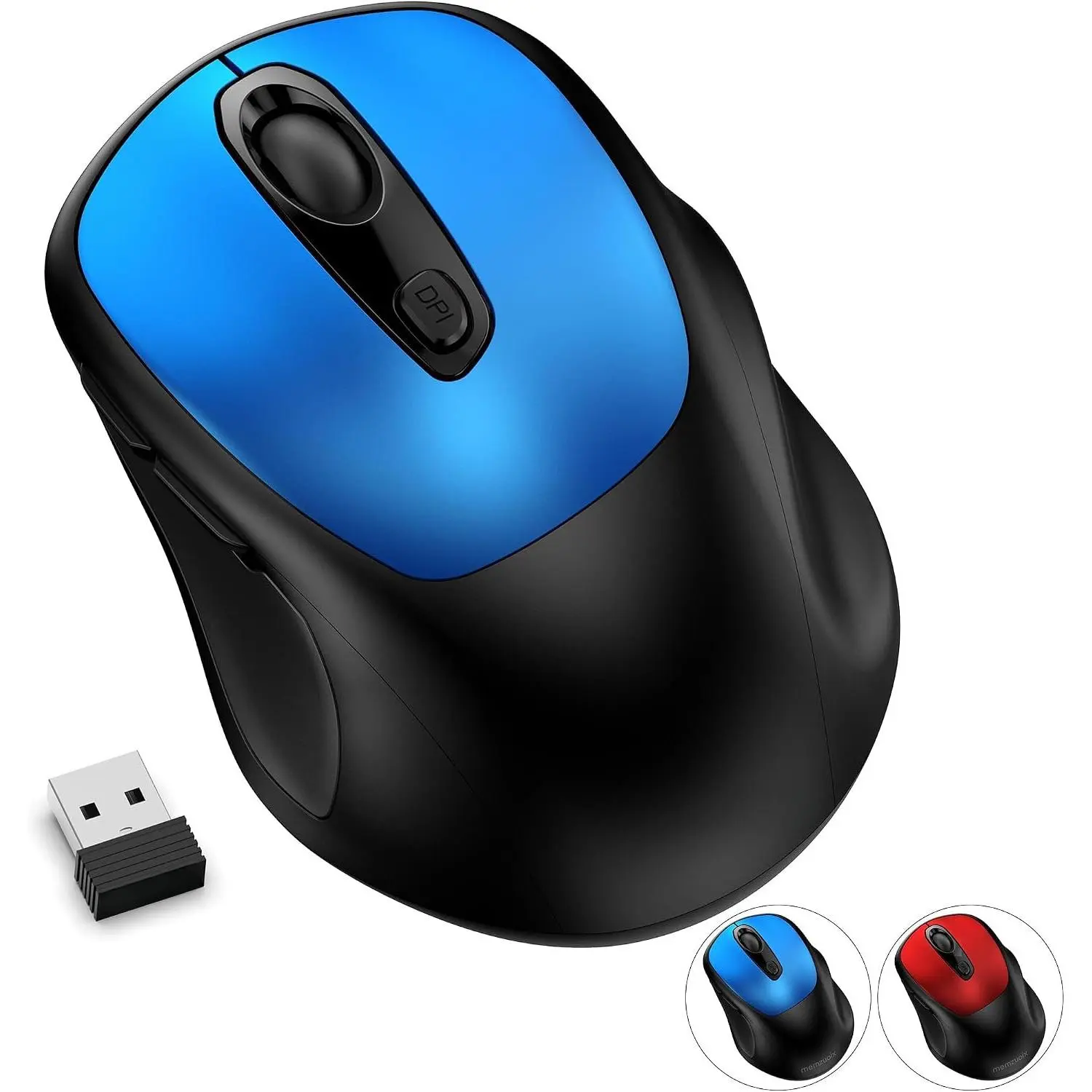 , 2.4GHz Nano Receiver, 3 DPI Levels (800/1200/1600), 6 Buttons, Compatible with PC//Laptop (Blue)