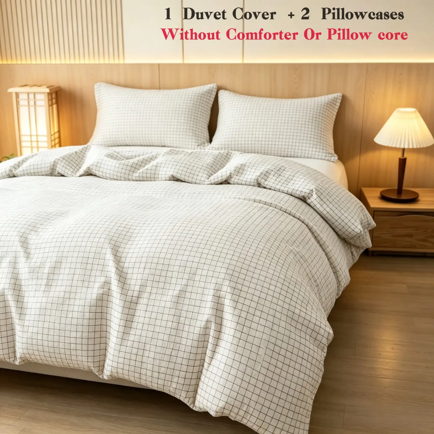 Grid Plaid Duvet Cover 3‑Piece Set, Soft Minimalist Checkered Bedding Set with Pillowcases, Multiple Colors & All Sizes Available, Duvet Insert & Pillow Inserts Not Included