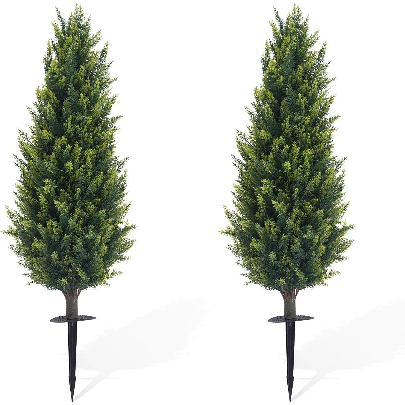 2-Pack 3.2 ft Faux Cedar Trees with Ground Spike – UV-Resistant Artificial Cypress & Pine Shrubs, Outdoor Topiary Decor for Front Porch & Garden