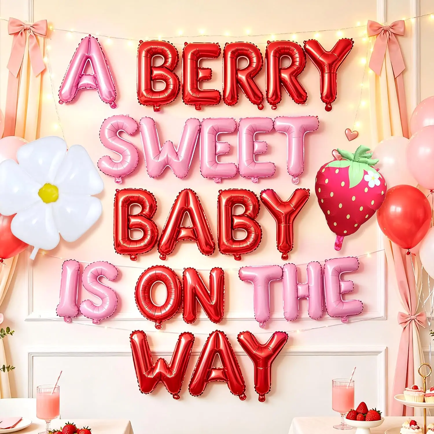A Berry Sweet Baby is on the Way Balloons Strawberry Shortcake Baby Shower | A Berry Sweet Baby is on the Way Baby Shower Decorations Daisy Strawberry Balloons Sweet Berry Baby Shower Party Supplies