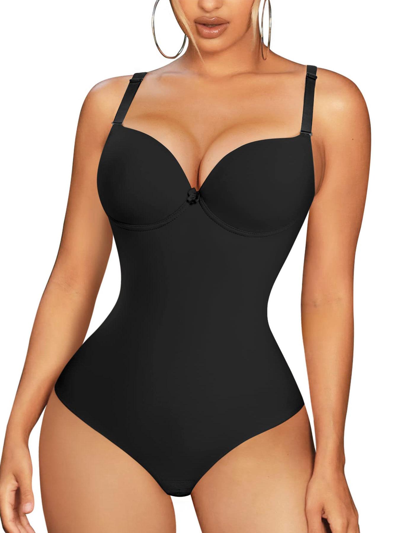 Women's Plain Casual Bow Decor Cami Shapewear Bodysuit, Adjustable Strap Tummy Control Thong Shaper, Ladies Body Shapewear Women's Plain Casual Bow Decor Cami Shapewear Bodysuit, Adjustable Strap Tummy Control Thong Shaper, Ladies Body Shapewear