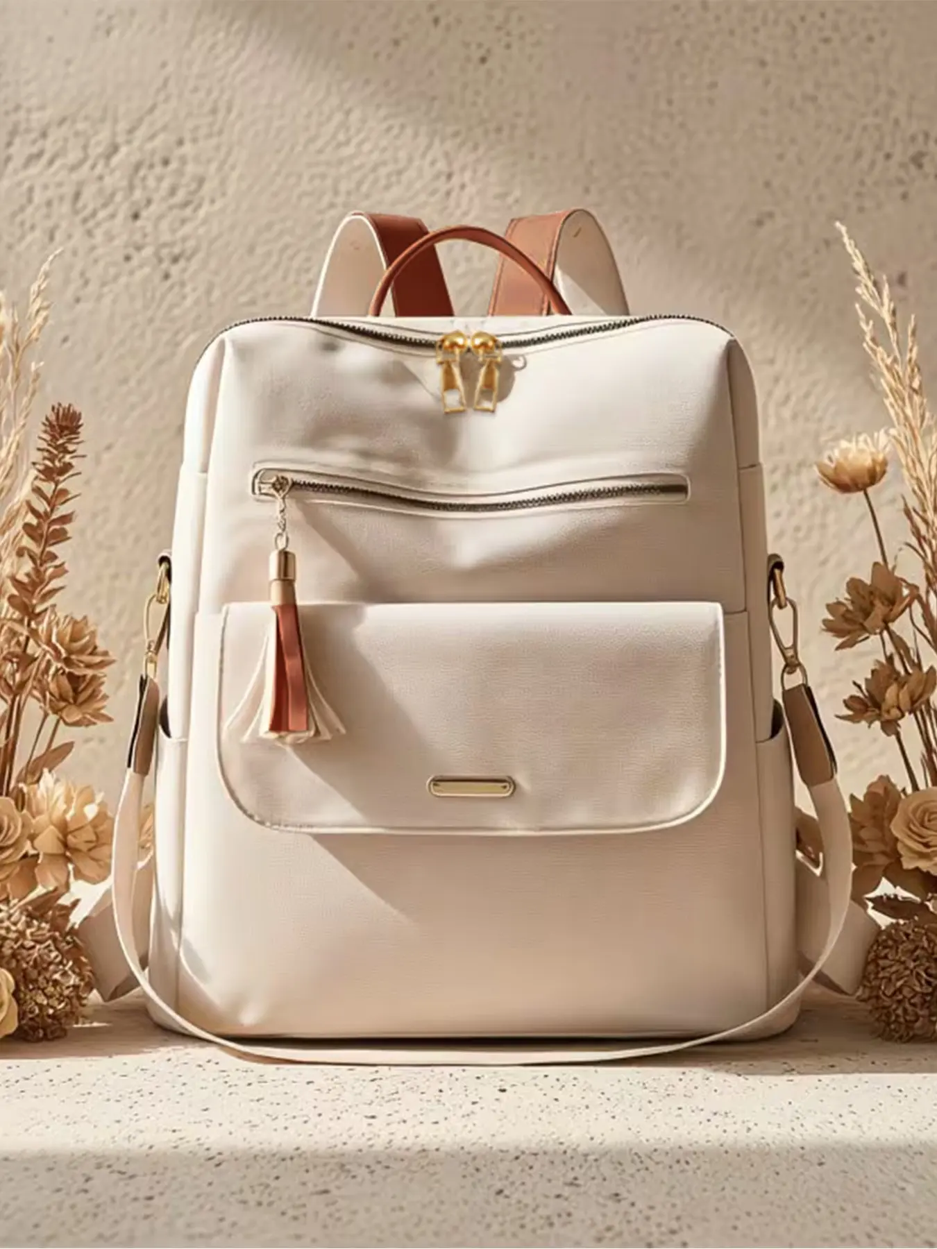 Women's Lightweight Nylon Backpack, Travel Backpacks - Large capacity convertible backpack/handbag, multi-compartment design, front zip pocket, adjustable shoulder strap, tassel decoration, durable and stylish, suitable for casual wear, travel