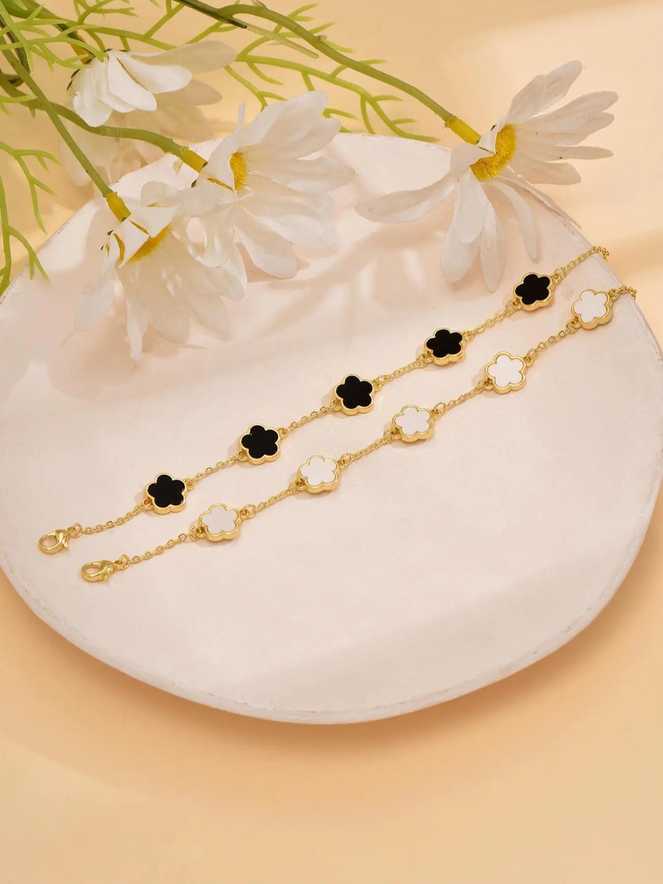 Cute Five Leaf Clover Design Charm Bracelet, Fashionable Jewelry for Women & Girls, Trendy All-match & Exquisite Jewelry for Birthday Gift