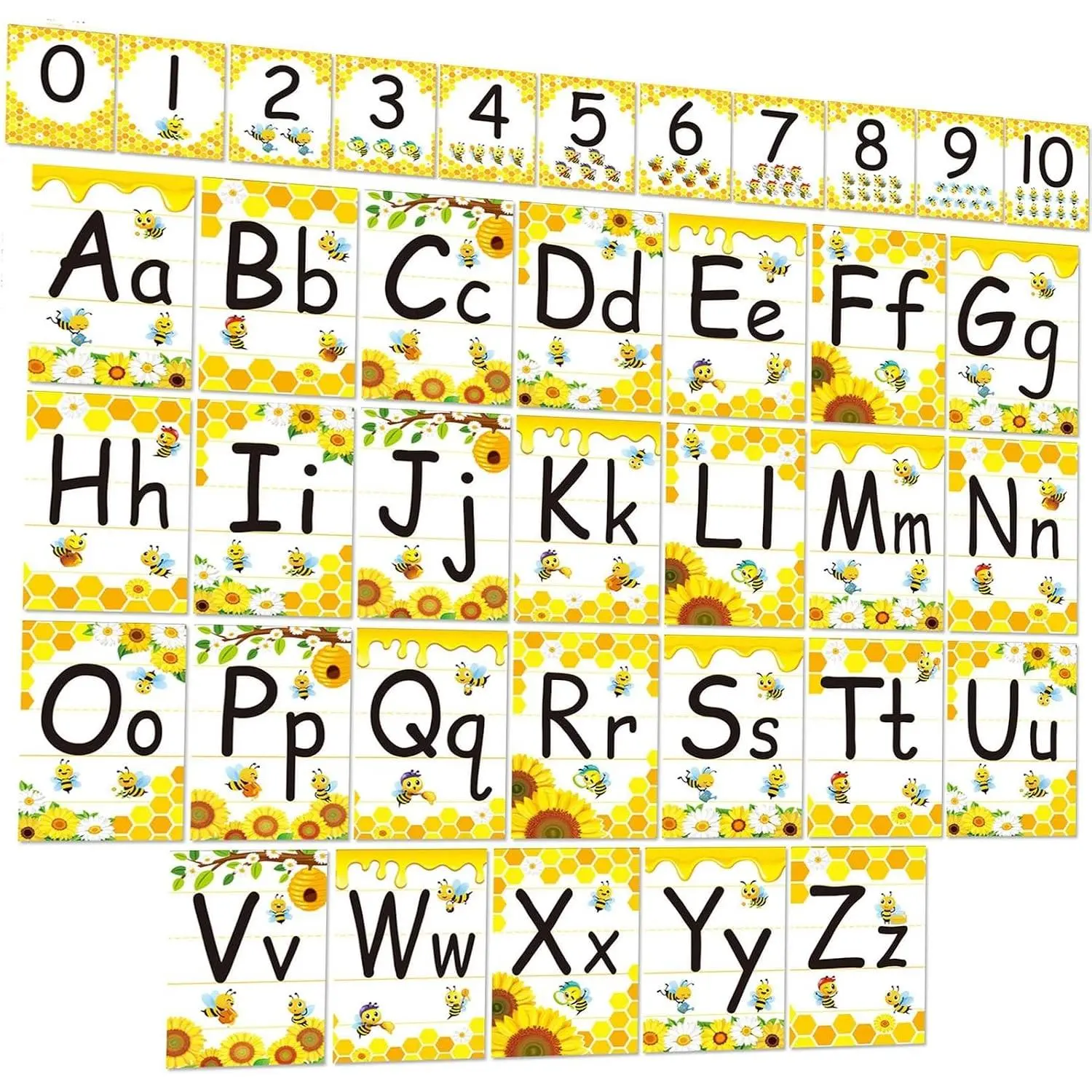Bee Themed Alphabet Poster for Classroom Wall Decor | ABC Letters Chart for Preschool, Kindergarten, Elementary, Nursery, Homeschool Supplies
