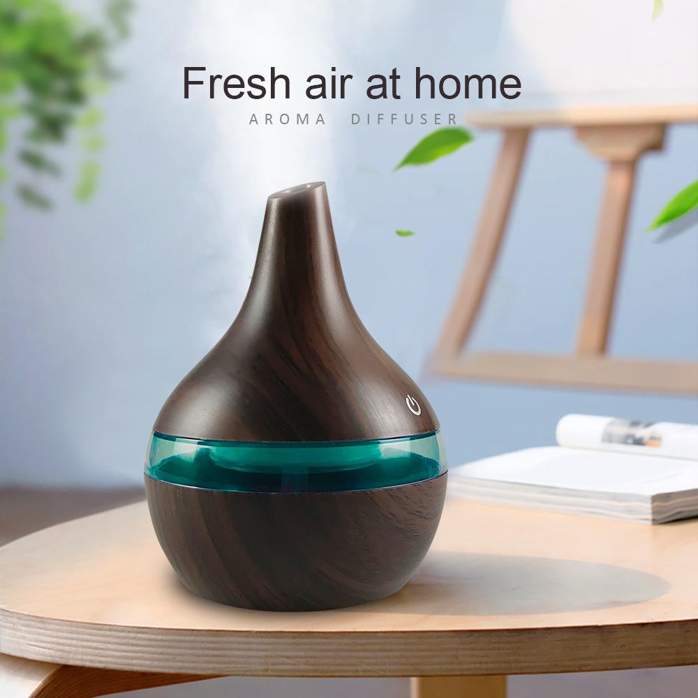 300ml USB Humidifier & Essential Oil Diffuser, Wood Grain Design  Cool Mist for Home, Office, Desktop  Includes 2 Aroma Oils