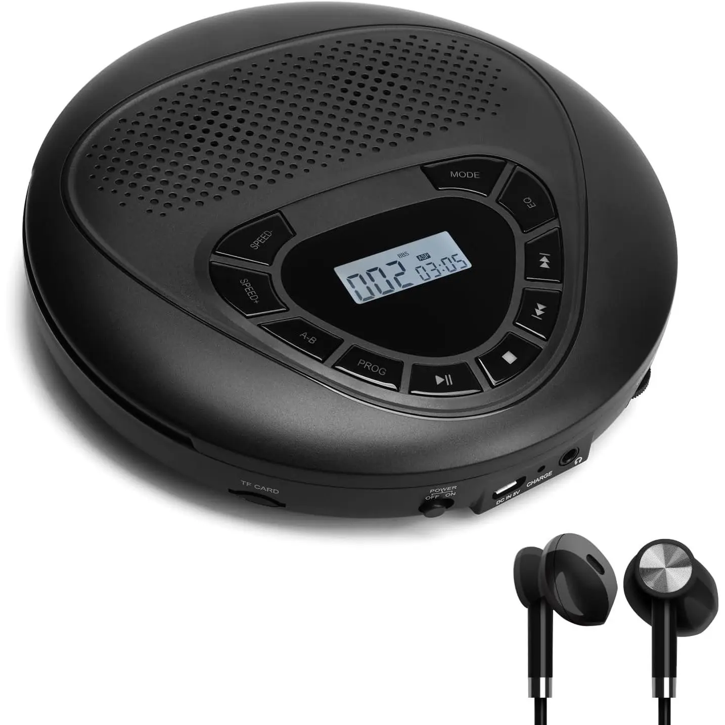 Portable CD Player with Rechargeable  -  SE10 -  Stereo Speakers, Anti-Skip Protection, Aux Out & MP3 Player, CD & MicroSD, for  &  Use - LED Display - Adults or