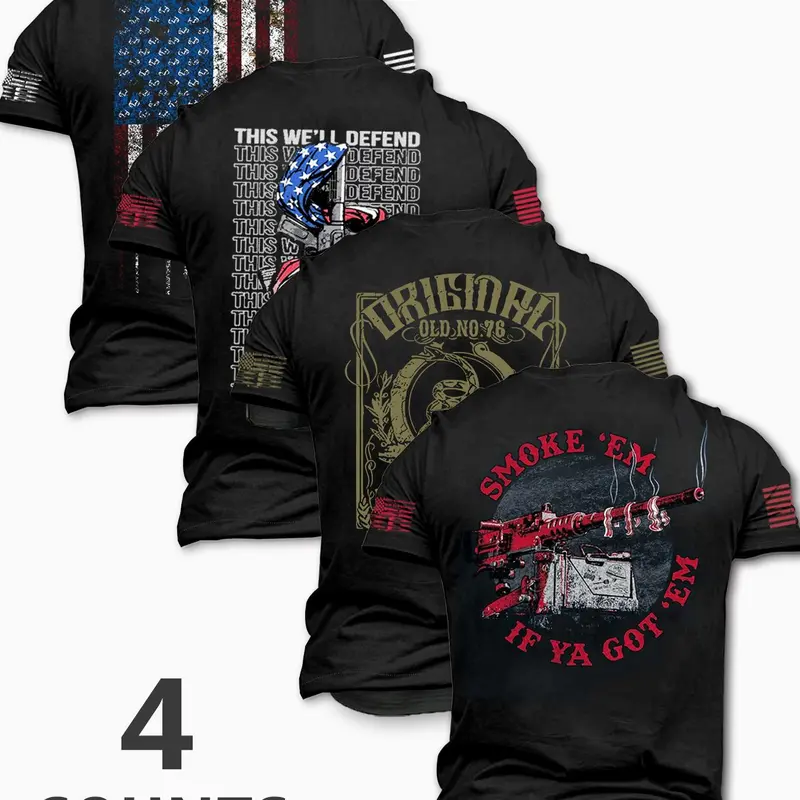 Men's American Flag & Letter Print Round Neck Tee, Regular Fit Casual Short Sleeve T-shirt for Summer, Men's Top for Daily Wear, Tropical, Casual Streetwear Top, Casual Stylish Tee, Casual Summer Tees