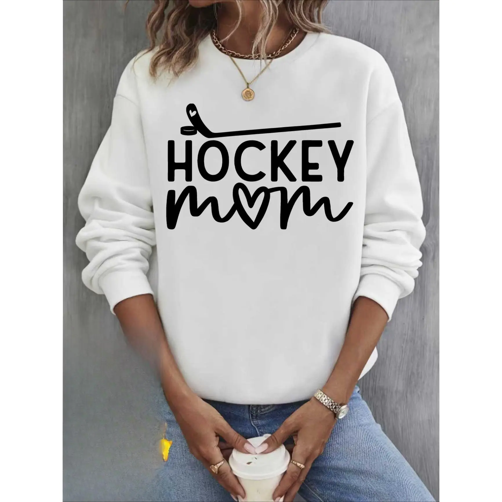 Hockey Mom Hockey Stick Graphic Cotton Sweatshirt, Comfort Fashion Outfit, Best Holiday Gift For Her Him, Valentine Present For Sports Mom Family Friends