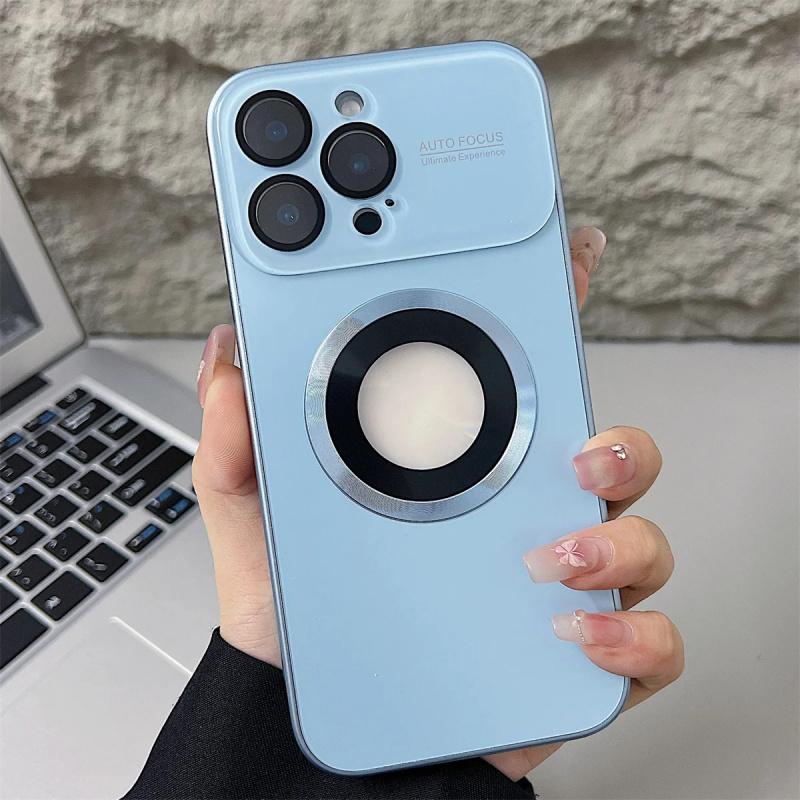 Luxury Large Window Magsafe Logo Hole Magnetic Case For iPhone 17 Air 16 15 14 Plus 13 12  Pro Max Camera Lens Protector Cover