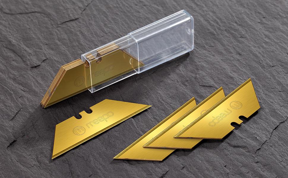 50-Pack Utility Knife Blades, Titanium Fully Plated, Durable SK-2 Razor Blades for Utility Knife Box Cutter, Never Rust, Extra Durable