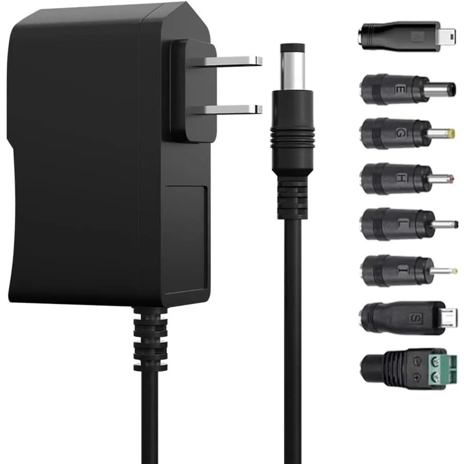 5V 2A Power  Adapter, 100V-240V AC Power Adapter Wall Charger with 8 Tips for TV Box, Camera, Speaker,Router &  DC 5V Devices