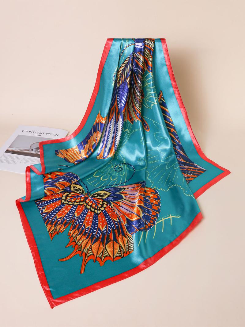 Women's Elegant Butterfly Print Square Scarf, Casual Soft Comfortable Shawl for Daily Wear, Fashion Accessories for Women & Girls