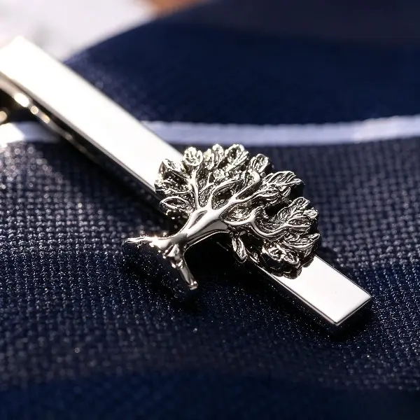 Vintage Tree of Life Tie Clip, Silver Metal Tie Bar, Business Formal Necktie Pin, Fashion Mens Suit Accessories Gift for Groom Groomsmen