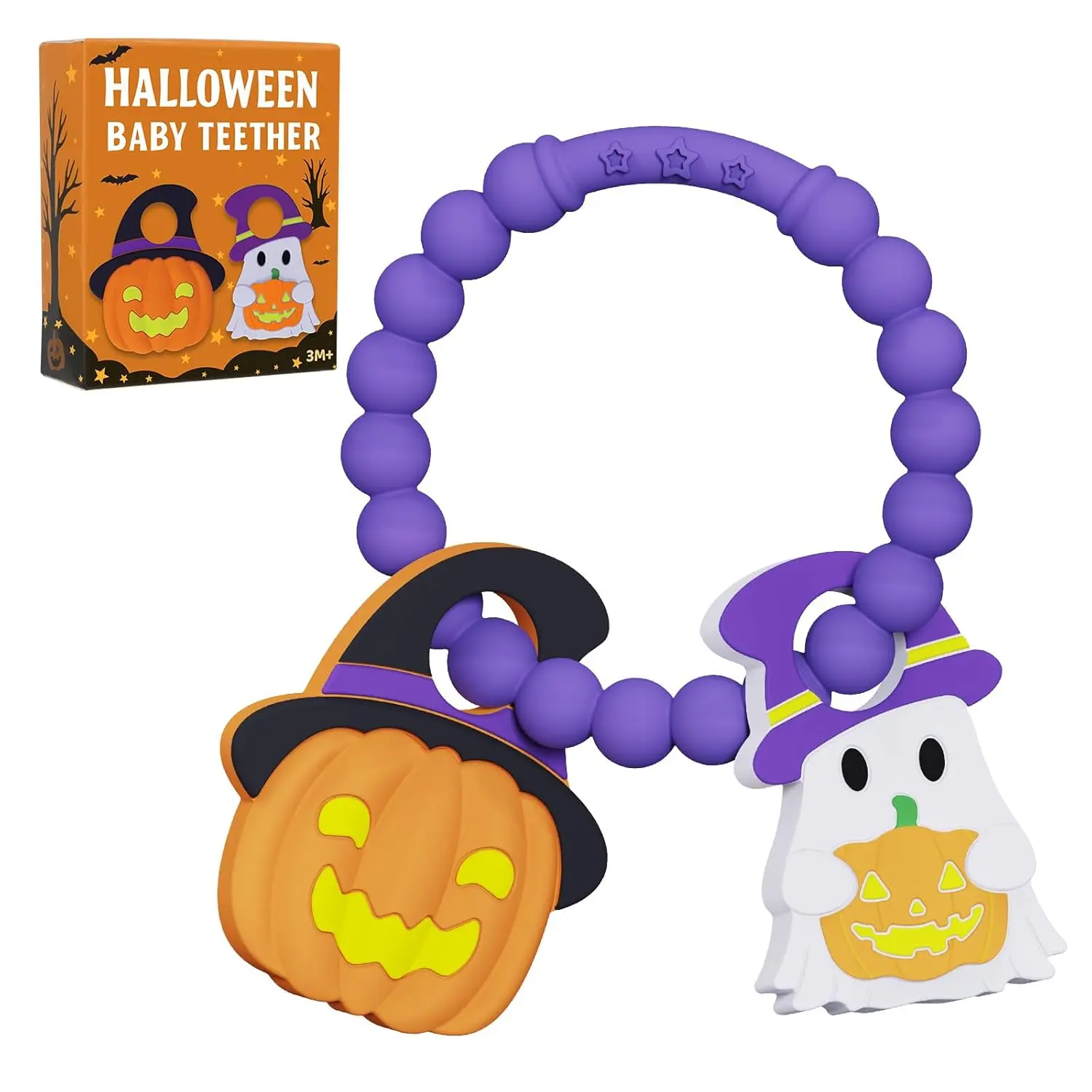 Halloween Baby Teething Toys, Pumpkin & Ghost Silicone Teether  3-12 Months, Textured Sensory Chewing Ring  Infants & Toddlers, Boo Basket Stuffer, Gift  Baby’s First Halloween
