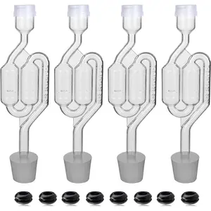 Airlock Set, 4 Airlocks for Fermenting, 4 Drilling #6 Stoppers and 8 Airlock Grommets, Used for Brewing Wine Beer Sauerkraut Pickles Fermentation Bubbler Airlock